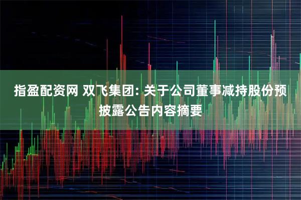 指盈配资网 双飞集团: 关于公司董事减持股份预披露公告内容摘要